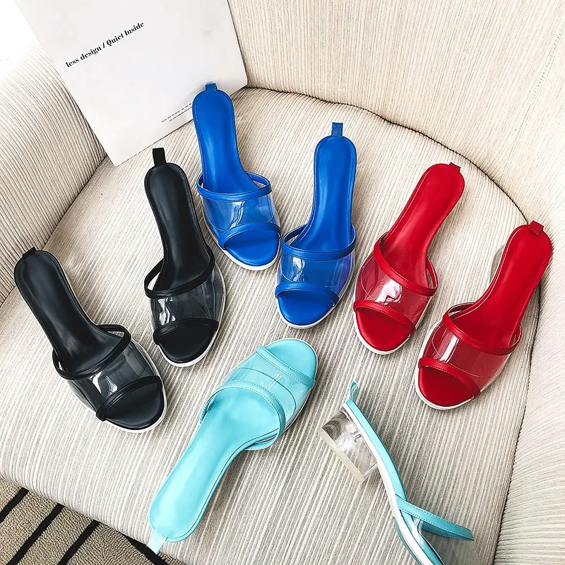 Цветные прозрачные женские шлепанцы на прозрачном каблуке; брендовая дизайнерская женская обувь; летние пляжные женские шлепанцы; Лидер продаж; Sandalias Mujer
