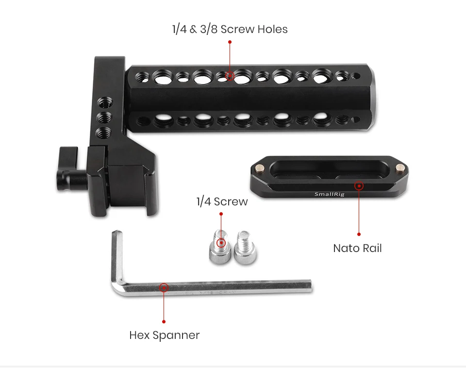 SmallRig Сырная ручка Nato ручка с 70 мм Nato Rail Холодный башмак 1/" и 3/8" резьбовое отверстие для DSLR камеры клетка ручка-2003