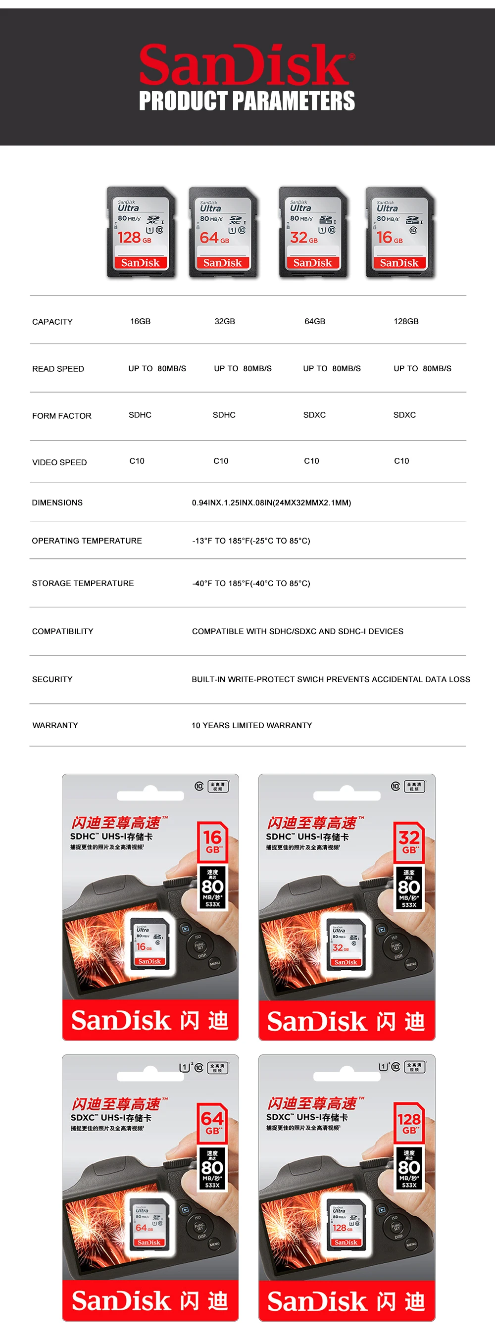 SanDisk sd-карта 32 Гб C10 64 Гб 128 ГБ высокоскоростная sd-карта 16 ГБ SDHC cartao de memoria carte SD tarjeta для видеокамеры