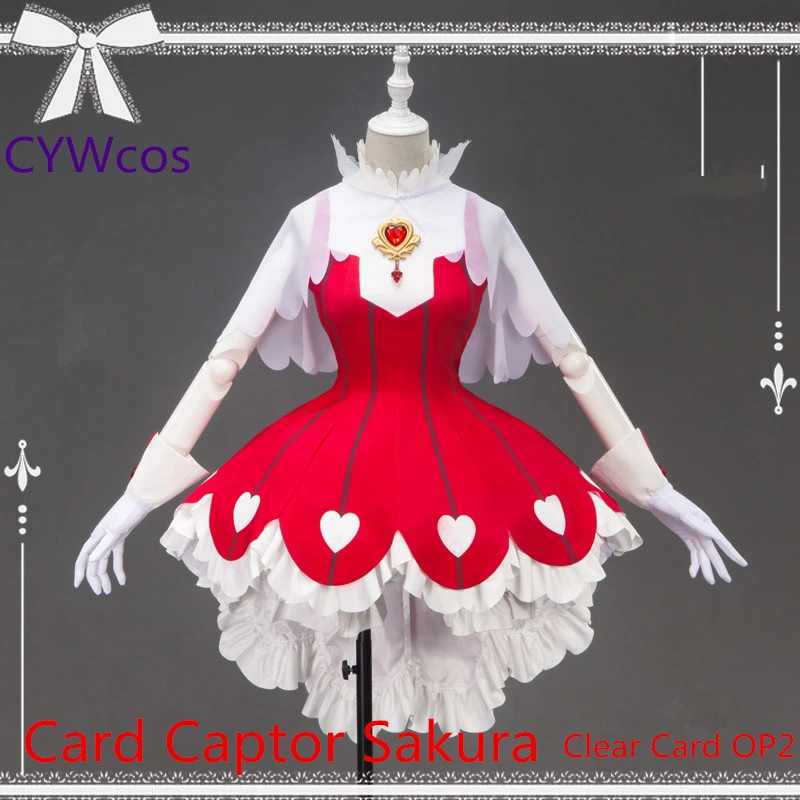 Карточка Captor Sakura Clear Card OP2 Косплей сакура красный наряд платье косплей костюм
