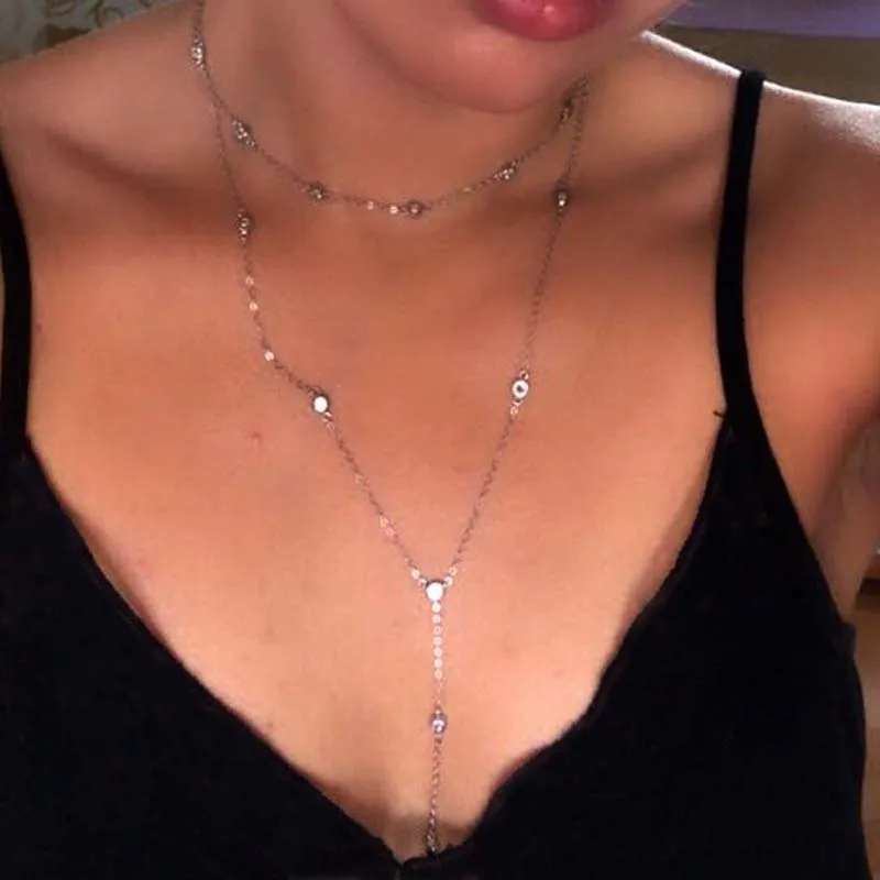 

2019 Extend Silver rose gold Color Double Layer link chain Necklace Women 925 sterling silver Fashion Choker statement necklace