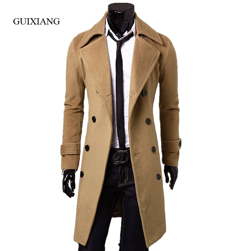 

2018 new Autumn and Winter style men fashion trench overcoat fashion leisure double breasted solid slim men's woolen trench coat
