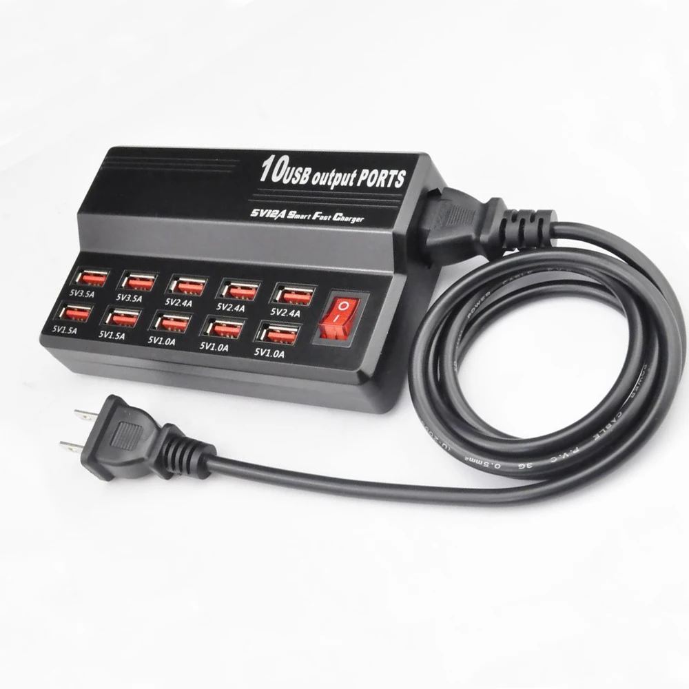 10 USB Output Ports 5V Multi Port Smart USB Rapid Charger with Auto
