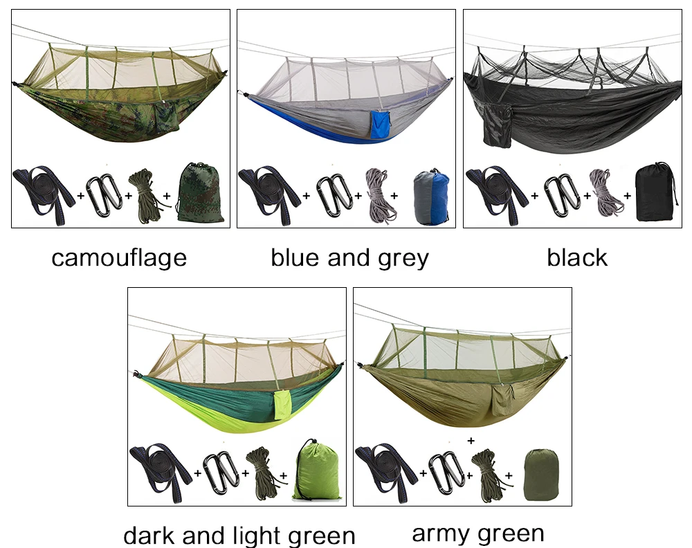 1-2 человек 260*140 см Кемпинг гамак с сеткой от комаров ошибка чистая портативный нейлоновый гамак из парашютной ткани для сна путешествия