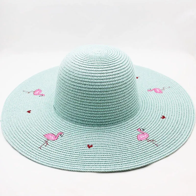 2019 فلامنغو قبعة مطرزة قبعات للحماية من الشمس للنساء مع كبير حافة جميل السيدات الصيف شاطئ كاب عارضة الفتيات واسعة بريم مرن قبعات