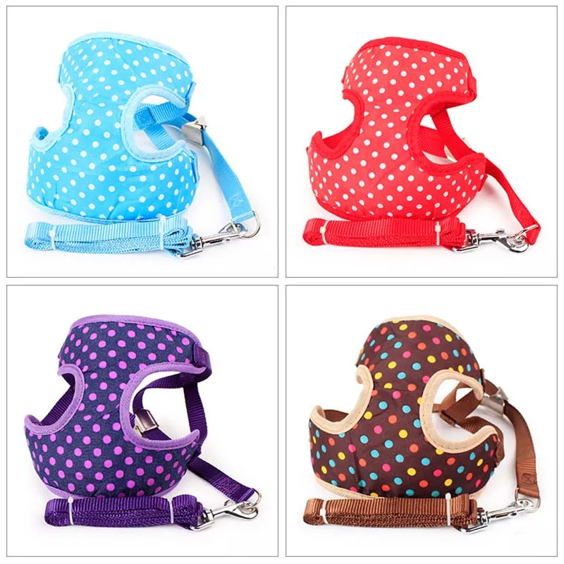 Pet Cat Small Dog Harness Quick Release No Pull Dog Harness Leash Set Cute Dot Puppy Soft Mesh Padded Vest Pet Leads1