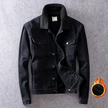 

Winter Fashion Men Jacket High Quality Thick Velvet Warm Parka Men Faux Lamb Wool Denim Jackets Men Hip Hop Bomber Jacket Hombre