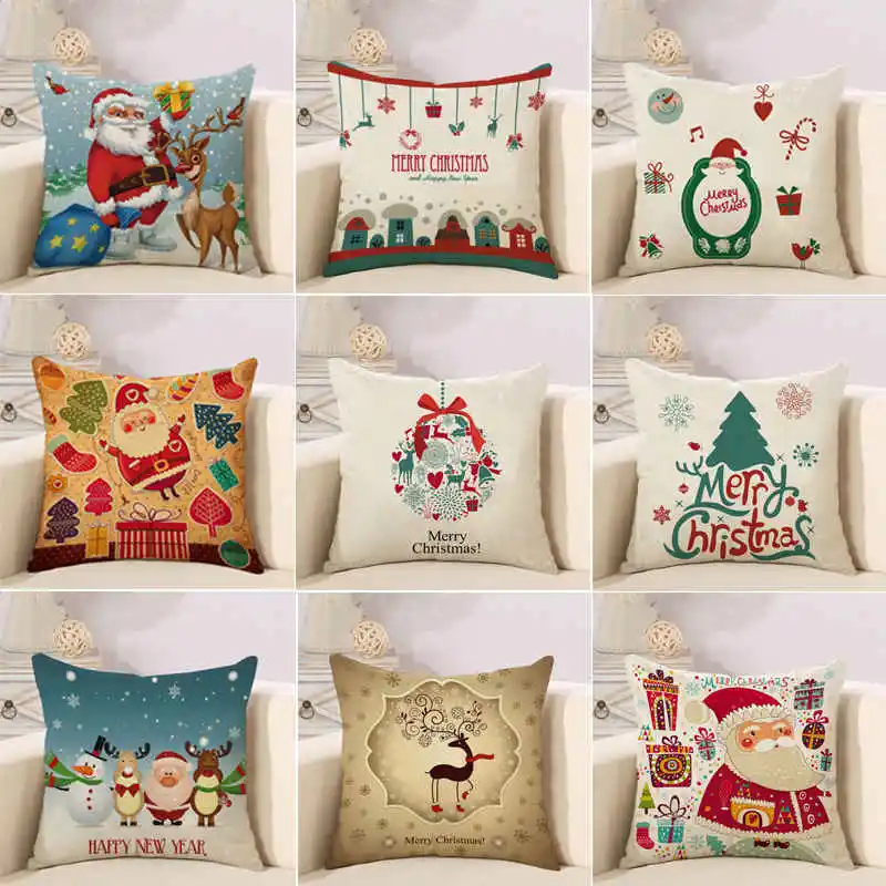 

Merry Christmas linen cushion cover hug throw pillowcase