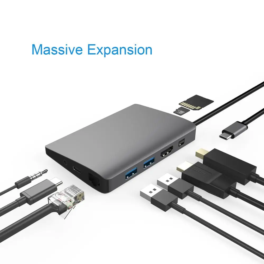 

USB C Hub Multi Hub with 4K HDMI RJ45 Audio Jack SD Card Reader Aluminum Type-C Charging Port for MacBook Tablet Laptop Desktop