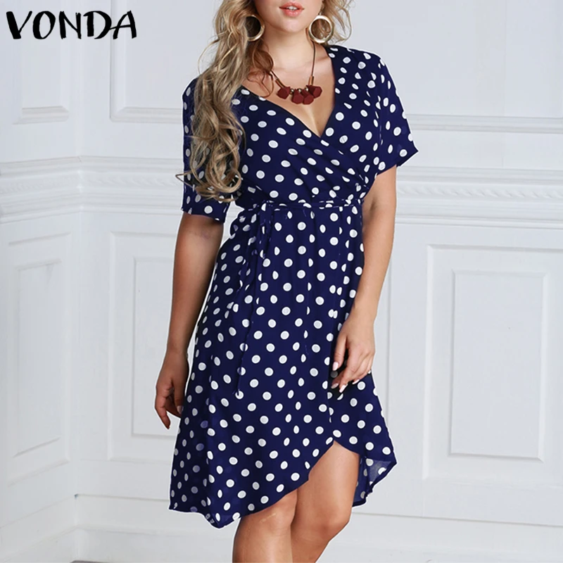 

VONDA Women A-line Dress 2020 Summer Pregnant Casual Sexy V Neck Short Sleeve High Waist Polka Dot Maternity Clothes Vestidos