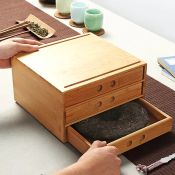 

Bamboo Pu'er Tea Boxes Pu'er Separator Cut Tea Tray Kung Fu Tea Set Ceremony Accessories Healthy Food Storage Drawer