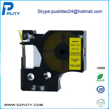 

Wholesale 10pcs/lot 9mm Black on Yellow Compatible DYMO D1 Tape 40918 for DYMO Label Maker