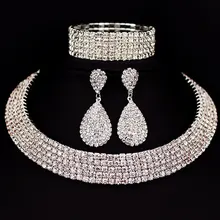 Hot Selling Bride Classic Rhinestone Crystal Choker Necklace Earrings and Bracelet Wedding Jewelry Sets Wedding Accessories