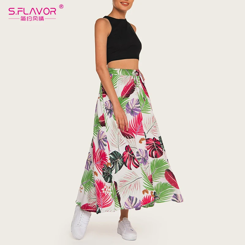 S. FLAVOR 2019 Женская винтажная юбка с цветочным рисунком миди юбки