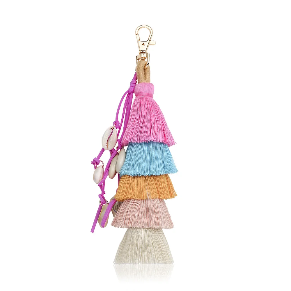 Модные богемные женские Красочные Многослойные кисточкой подвеска из натуральной раковины брелок сумка орнамент - Цвет: B020-3