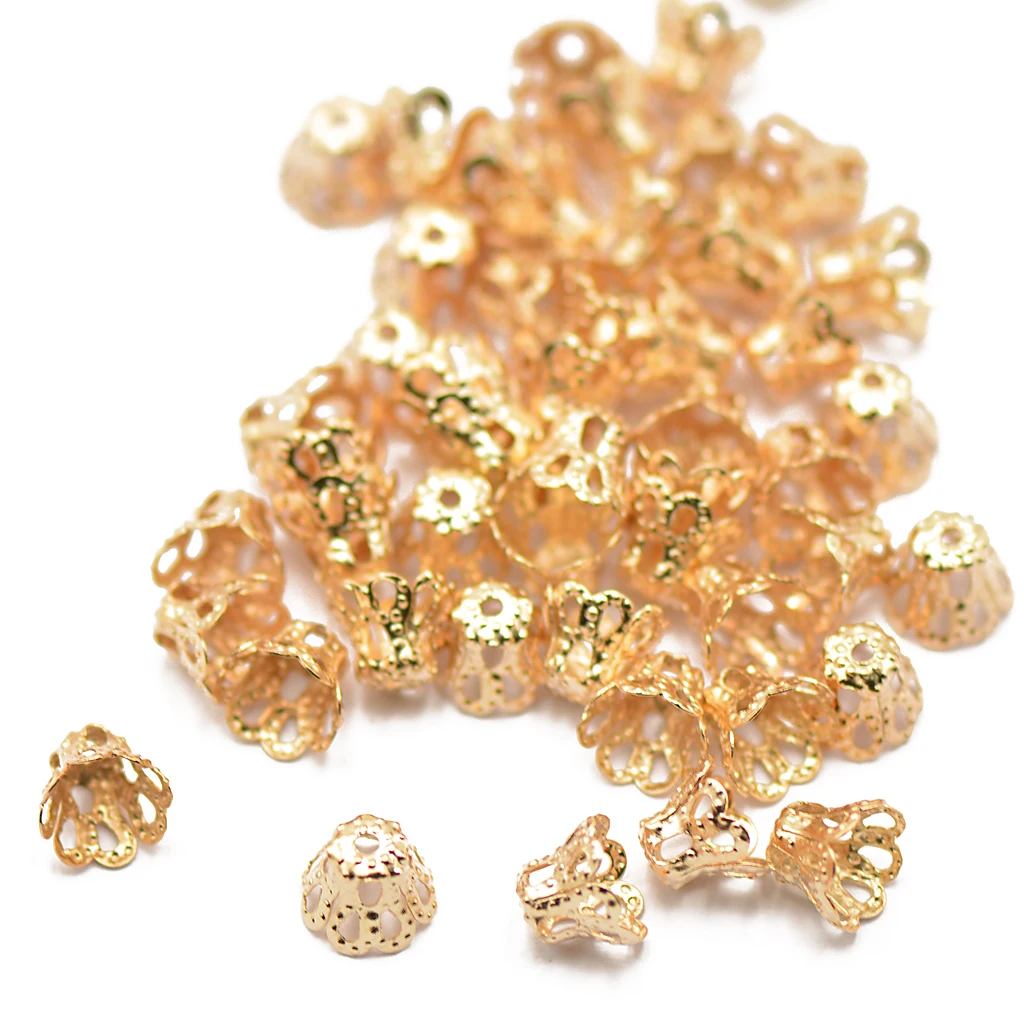 50x Gold Plated Flower Metal Crown Bead Caps 6x5mm For Jewelry Finding DIY