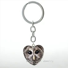 2016 Vintage nocturnal bird Owl keychain steampunk Owl art picture heart pendant key chain ring lucky birds jewelry gift HP554