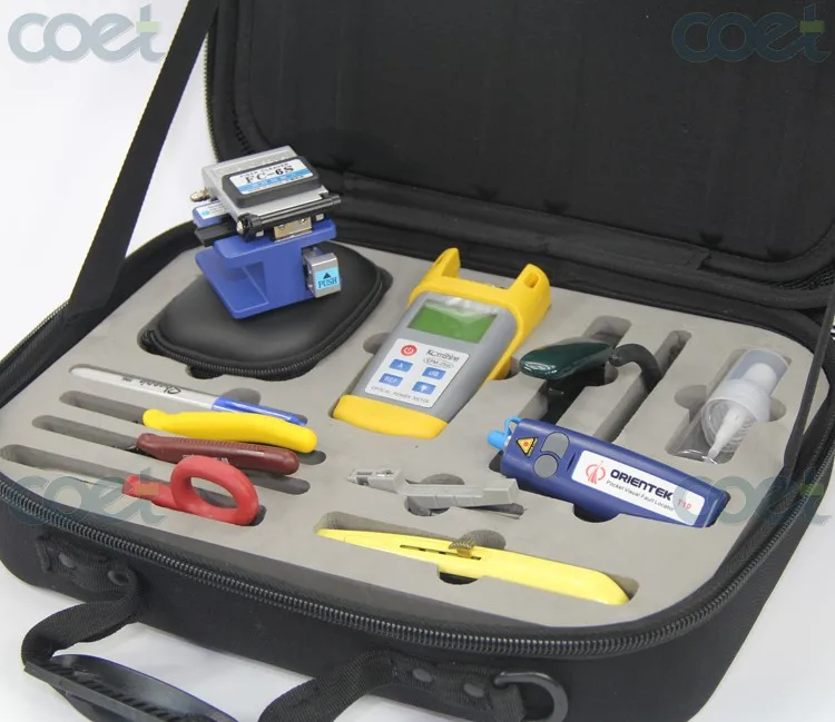 

Fiber Optic FTTH Tool Kit with Fiber Cleaver Optical Power Meter 5km Visual Fault Locator