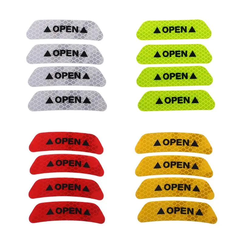 

New 4 Pcs/Set OPEN Car Door Stickers Auto Warning Mark Reflective Strips Tail Rear Reflective Tape Driving Safety Decor