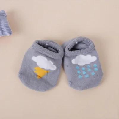 2 пары/партия, детские носки для 0-3 лет, теплые короткие нескользящие носки-трубы унисекс с рисунками из мультфильмов, подходит для всех сезонов, носки-тапочки для малышей - Цвет: Grey raindrops