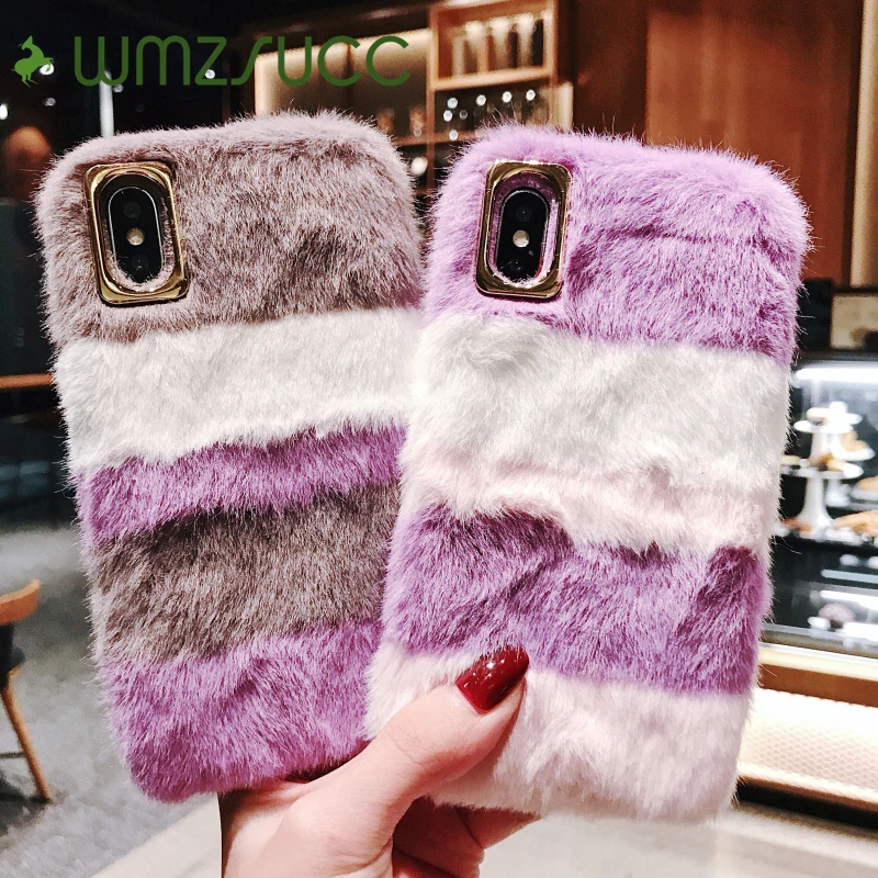 WMZSUCC Winter Cute Fluffy Fabric Soft Phone Cases for iPhone X 8 7