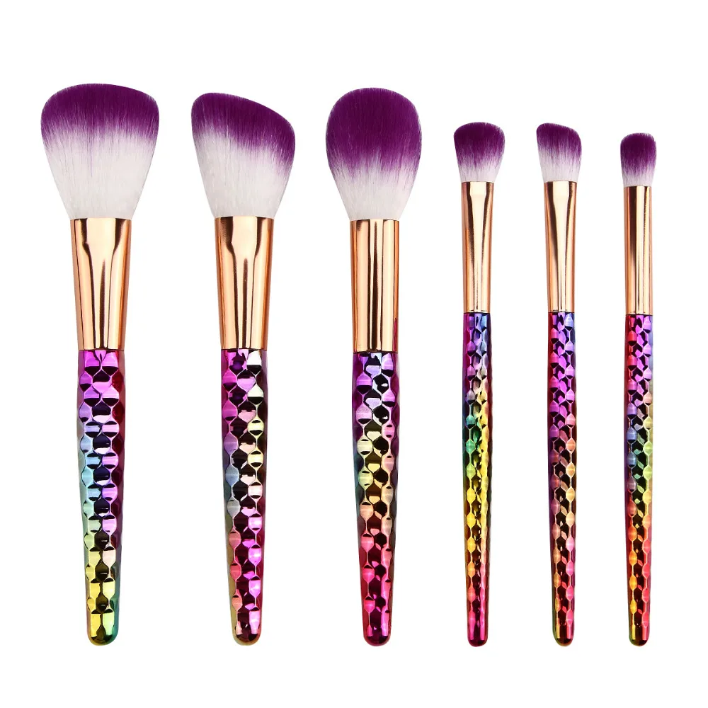 6pcs purple font b Makeup b font Brushes font b Set b font honeycomb rainbow handle