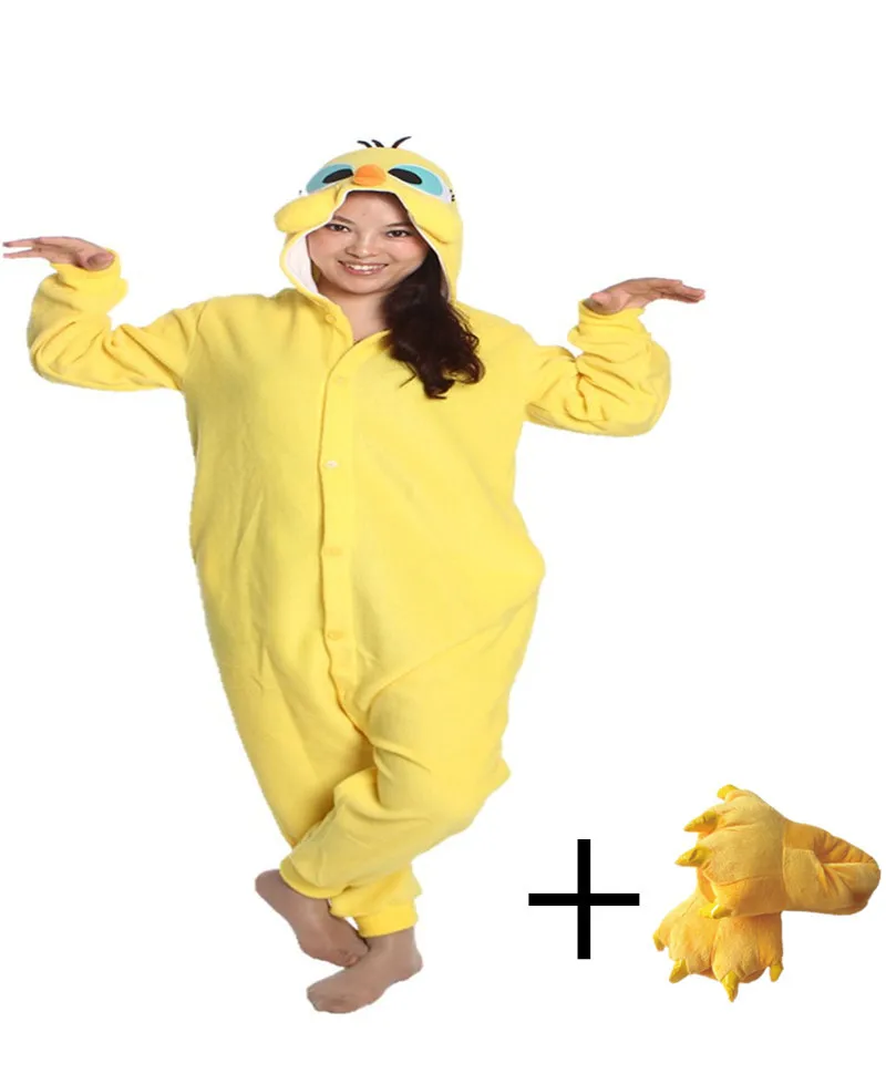 

New Style Cartoon Tweety Bird Animal Jumpsuits Gentle Indoor Floor Shoes Adult Onesies Novel Party Pajamas Winter Racksuits