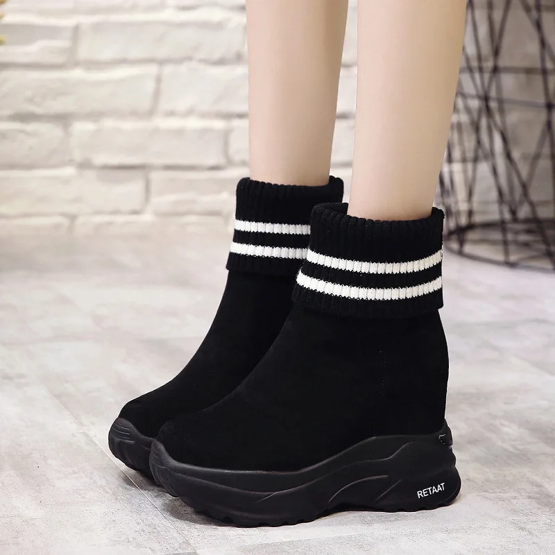 Alto Aumento Tacón Zapatillas Mujer Negro Deportivas Altura Mujeres Cuña Plataforma Casual Cm Otoño 10 Las Zapatos De Moda rojo 4379 Botas XZ7gnwqYn