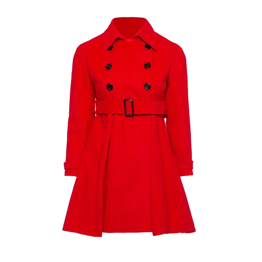 Women Wool Coats Plus Size Belt Button Long Sleeve Lapel