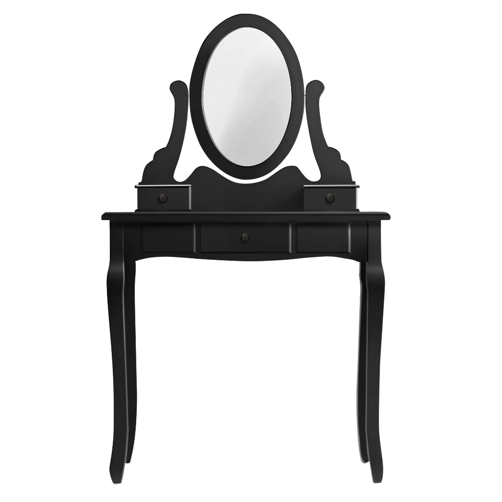 LANGRIA комоды для макияжа туалетный столик VanityStool набор регулируемое поворотное овальное зеркало 3 выдвижных ящика цельное прорезиненное дерево queen Anne Legs - Color: Black