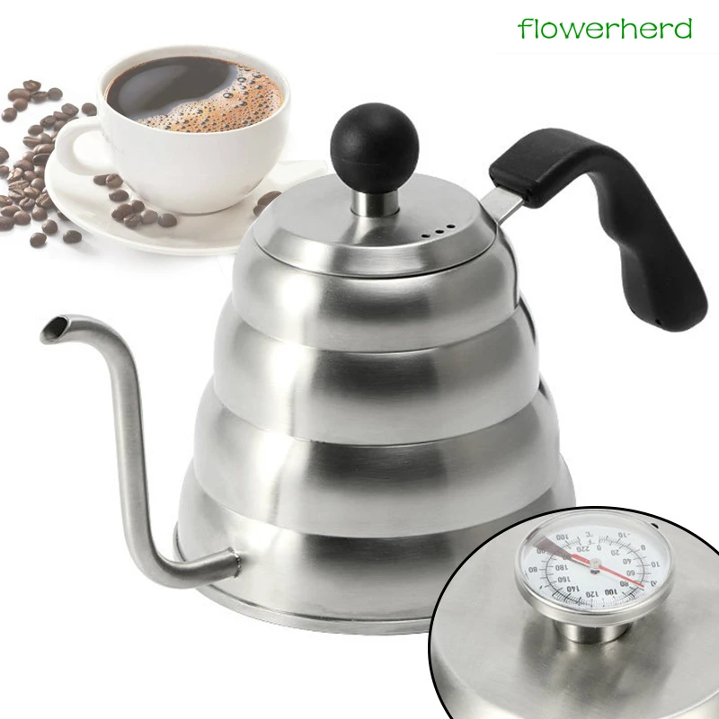

V60 Drip Kettle with Thermometer Coffee Drip Gooseneck Kettle Pot Kettle Coffee Maker Tea Pot Coffee Tool 304 Stainless Steel