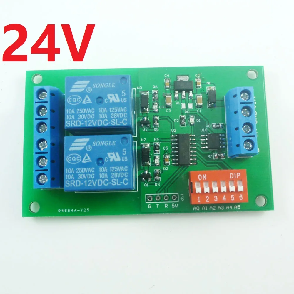 DC 5 В/12 В/24 В 2 канала RS485 Реле Modbus RTU PLC модуль - Габаритные размеры: DC 24V