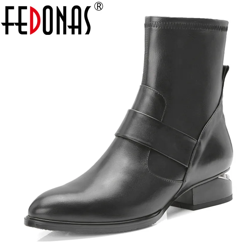 

FEDONAS 1Fashion Women Ankle Boots Genuine Leather Autumn Winter Warm Square Heels Shoes Woman Casual Round Toe Ladies Boots