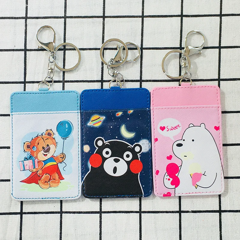 

Cartoon We Bare Bears PU leather keychain Panda IceBear cute funny card package holder men women keyrings Jewelry Llaveros gift