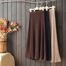 Новая модная эластичная трикотажная хлопковая юбка в консервативном стиле Женская плиссированная юбка с высокой талией женские юбки для студентов