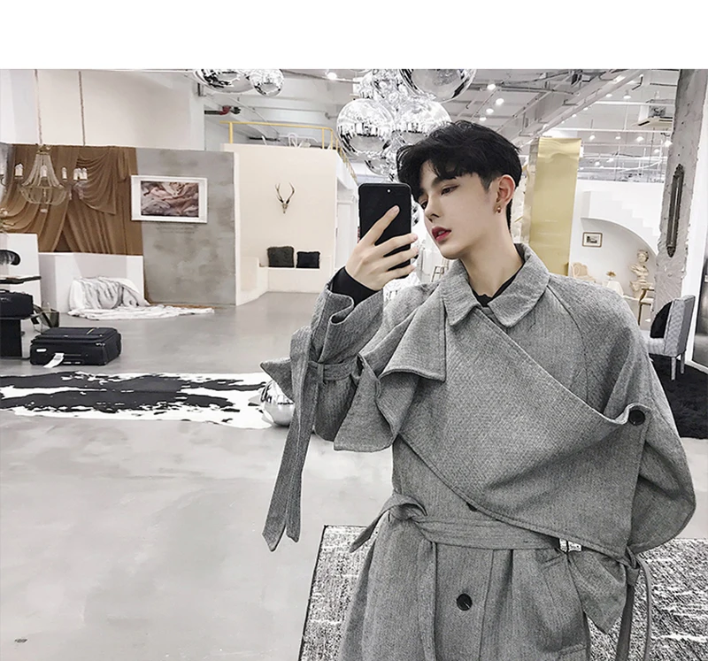  Trench Coat Men Streetwear Punk Rave Gothic Long Jacket  (2)