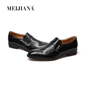 

MEIJIANA Snake Leather Men Oxford Shoes Lace Up Casual Business Men Pointed Shoes Brand Men Wedding Men Dress Boat Shoes