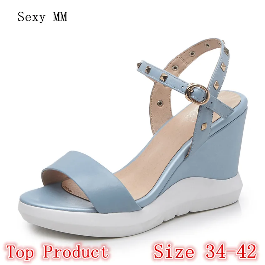 

Genuine Leather Women Platform High Heel Wedge Sandals Shoes Woman High Heels Wedges Gladiator Sandals Plus Size 34-40 41 42
