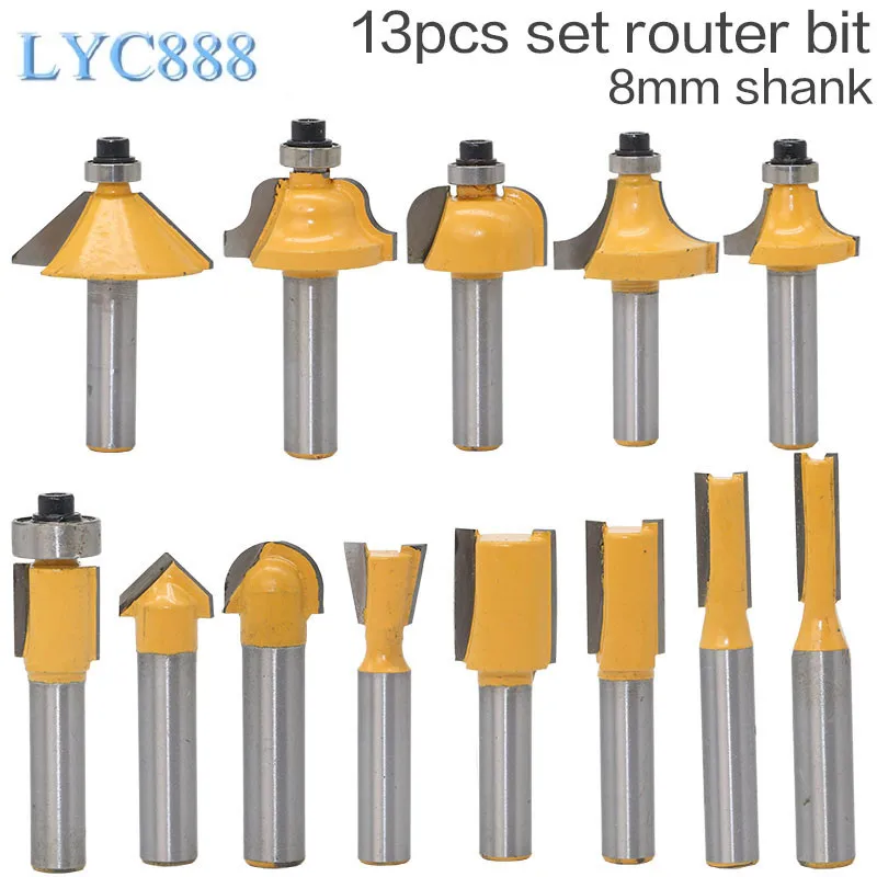 13 шт./компл. Концевая фреза 8 мм хвостовик угловой круглый быстроходный деревообрабатывающий фрезерный станок бит прямая Концевая фреза триммер для очистки Концевая Пазовая коробки бухточки Бит Инструмент Фреза - Длина режущей кромки: 1 set