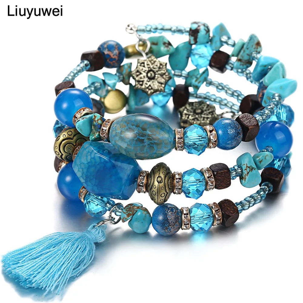 Best Liuyuwei Charm Boho Multilayer Bracelets for Women Girl Vintage Resin Stone Tassel Ethnic Bracelets amp; Bangles Statement Jewelry
