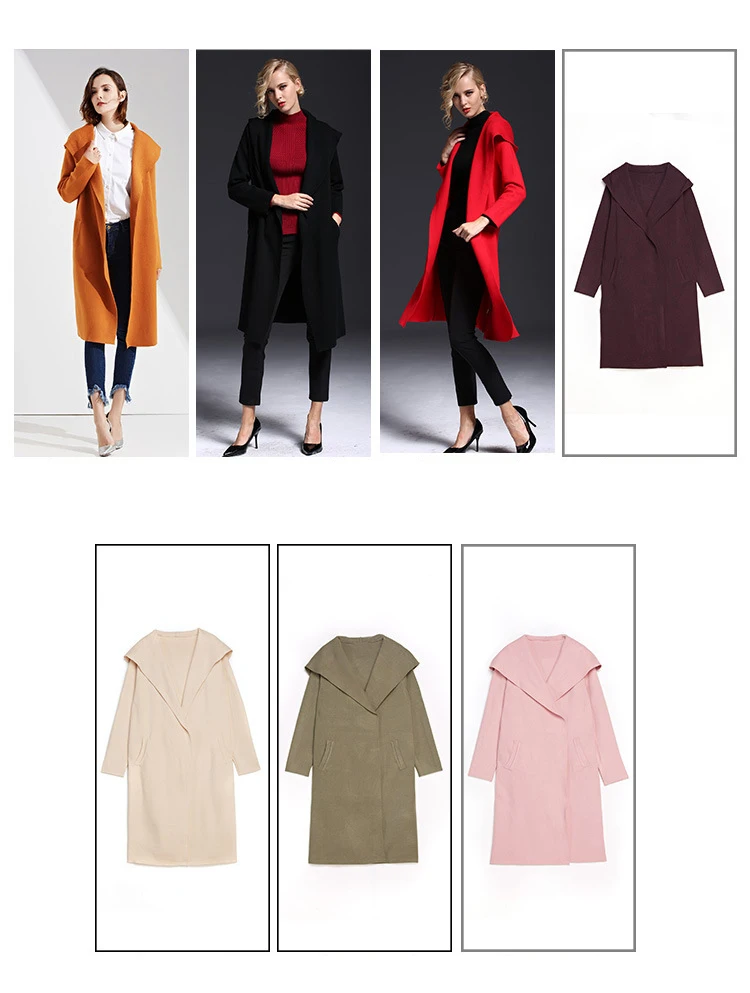 Autumn and winter Europe and the United States new fashion casual women's long coat Slim hooded solid color pocket ladies thick sweater cardigan tide (1)