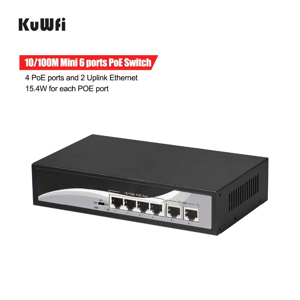 4 + 2 порта Ethernet сетевой коммутатор с 4 портами POE и 2 Uplink Ethernet IEEE 802.3af поддержка MDI/MDIX расширение 250 м