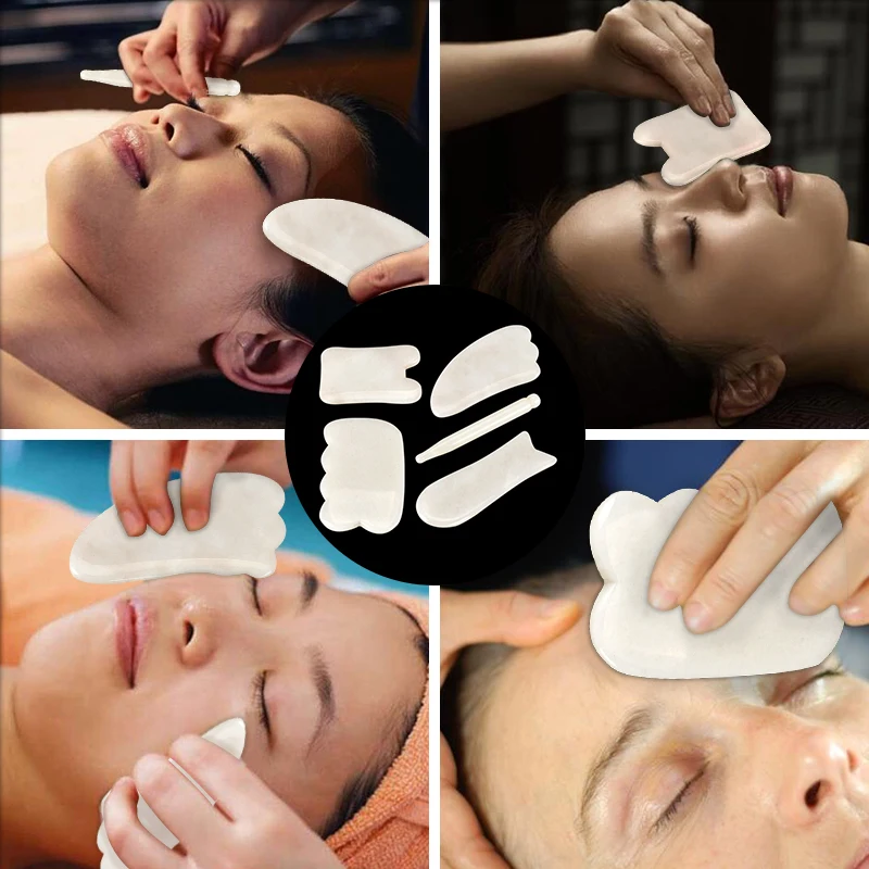 Traditional Scraper Gua sha Board Fish Shape From Natural White Jade Massager for Health Skin Care Crystal Stone Body Massage