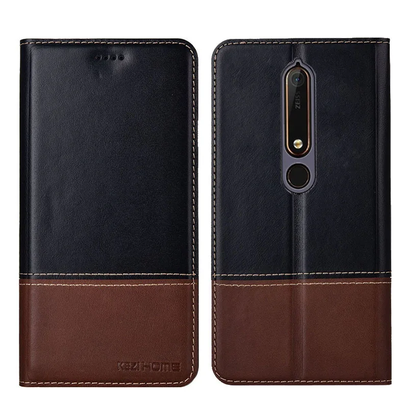 

for Nokia 6 2018 Case Two-tone Flip Genuine Leather Soft Silicon Back Cover for Nokia 6.1 Cases