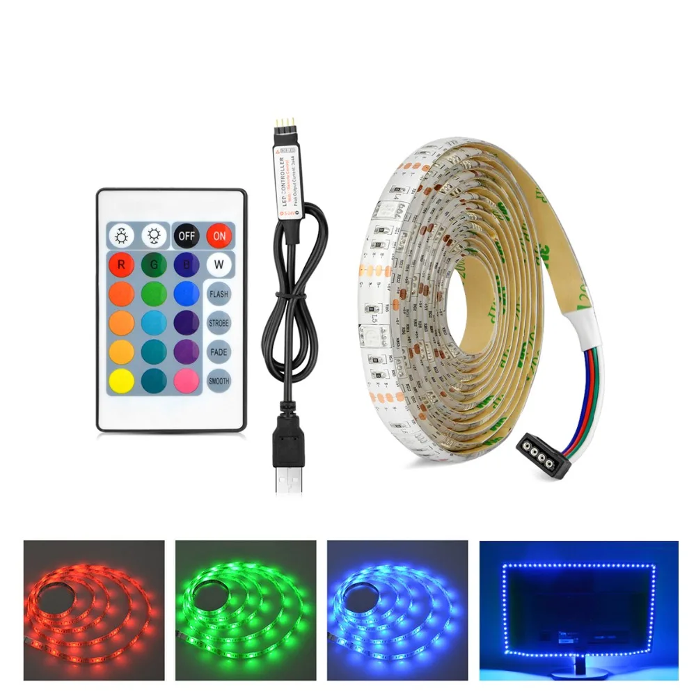 

5V 5050 USB Cable Power RGB LED Strip light 16 Colors Change flexible led lamp tape Christmas PC TV Background Decor Lighting