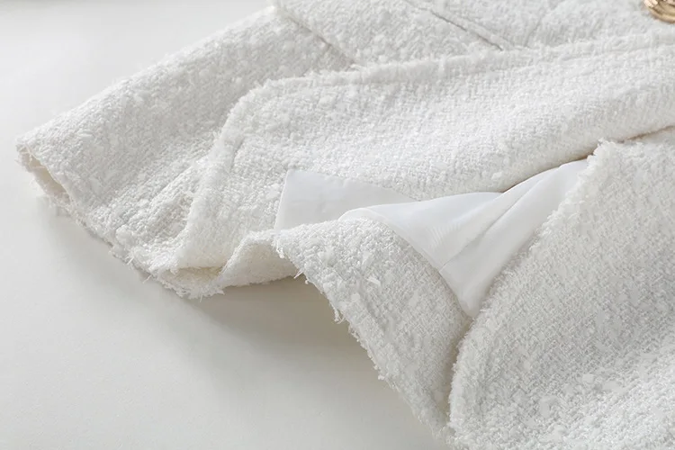 New arrival women's white blazers coat 2018 Autumn elegant double breasted tweed jackets coat D489