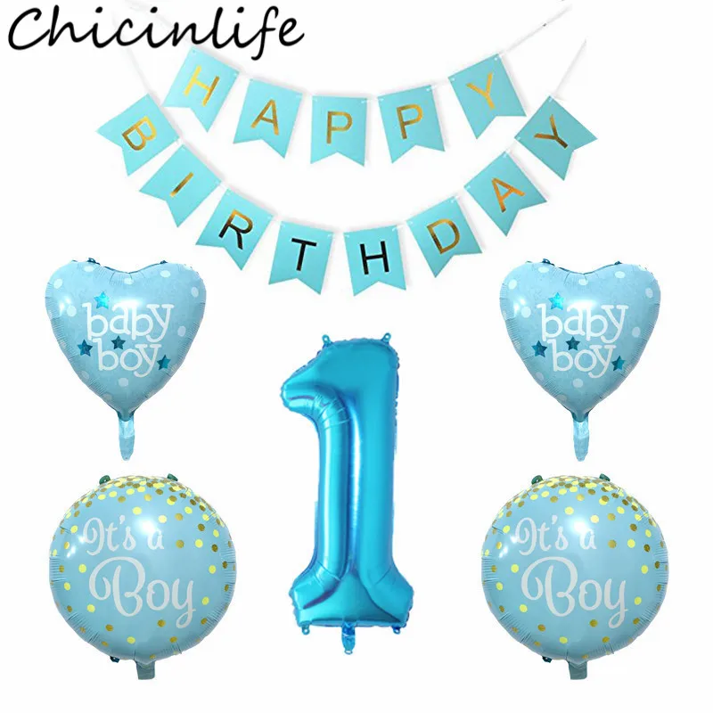 

Chicinlife First Birthday Decoration Happy Birthday Banner Boy Girl 1st Birthday Baby Shower Gender Reveal Party Balloon Supplie