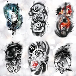 Family Rose Time clock Skull Temporary Tattoo Sticker Scorpion Tower Waterproof Tattoos Body Art Arm Fake Tatoo Men