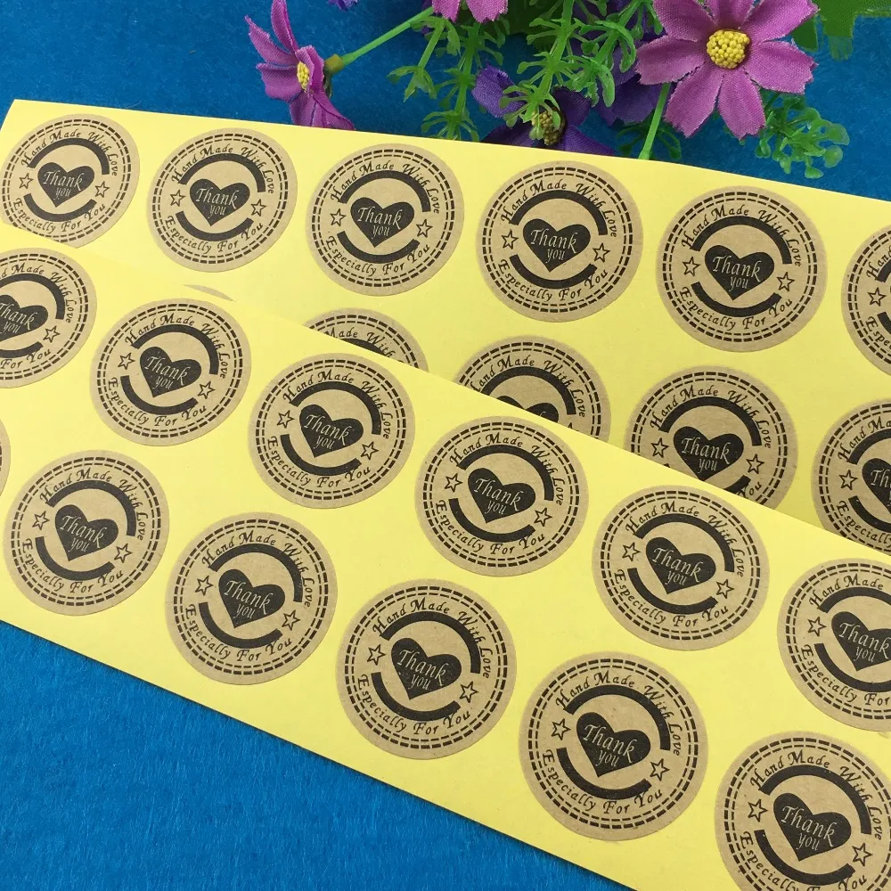 Наклейки 100 шт./лот 3 см наклейки с надписью Thank You love самоклеящиеся из крафт бумаги