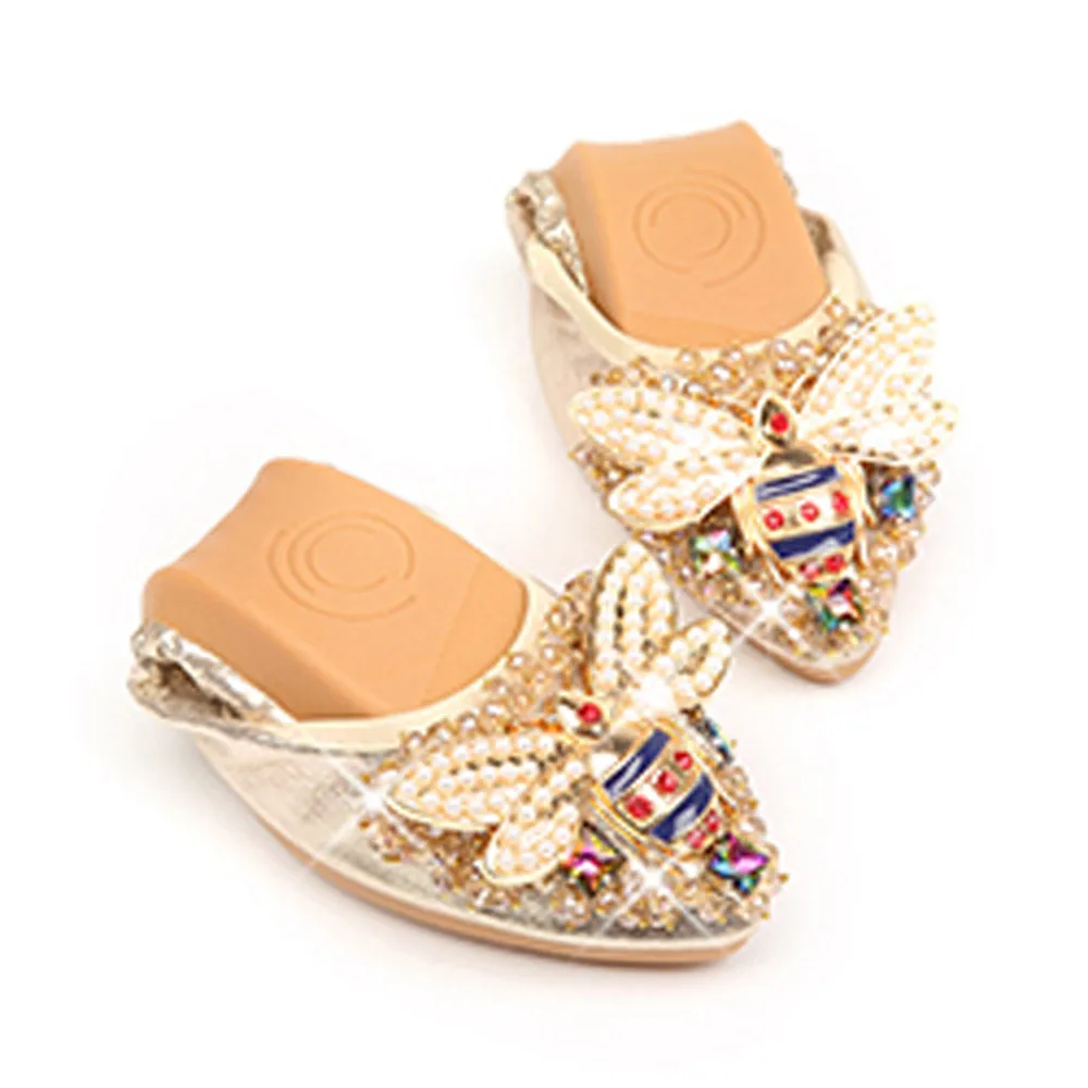 YOUYEDIAN ballerina Woman Plus Size Crystal Flat Shoes Comfortable Rhinestone Soft Bee sandalias mujer planas casual#G30